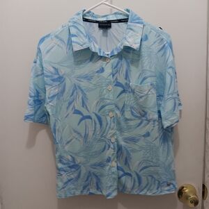 Tahari Women's Pajama Top - Light Blue Leaf Pattern